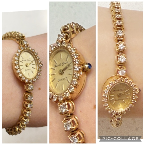 Beuche Girod Accessories - Vintage BEUCHE GIROD 14 K Gold 2.20 carat Diamond Tennis Bracelet watch with Sap